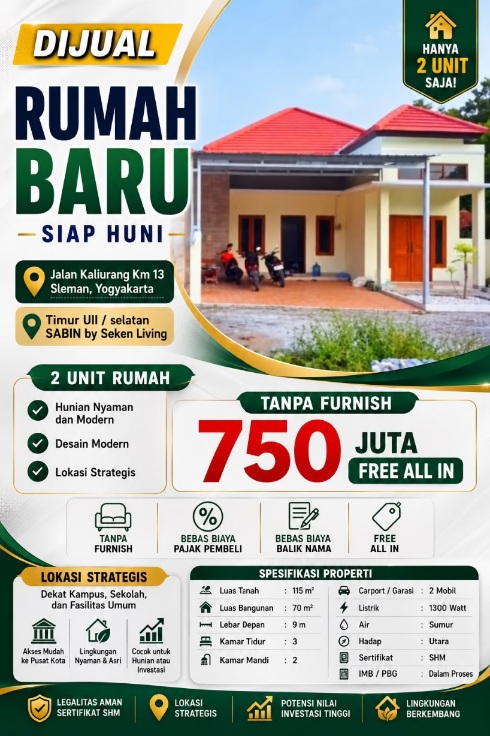 Rumah Modern Dekat Kampus UII Jalan Kaliurang Jogja